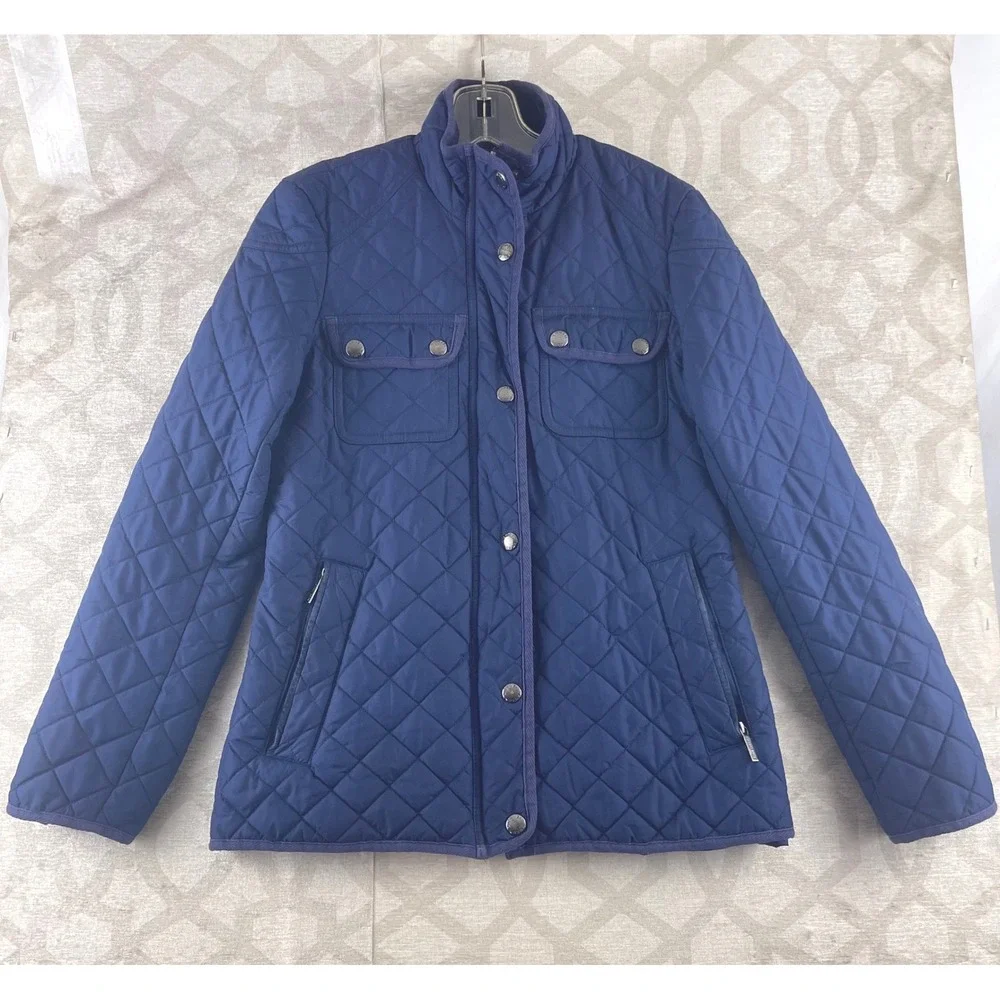 Michael Kors Quilted Snap Button Puffer Jacket Navy Blue Womens Size XS